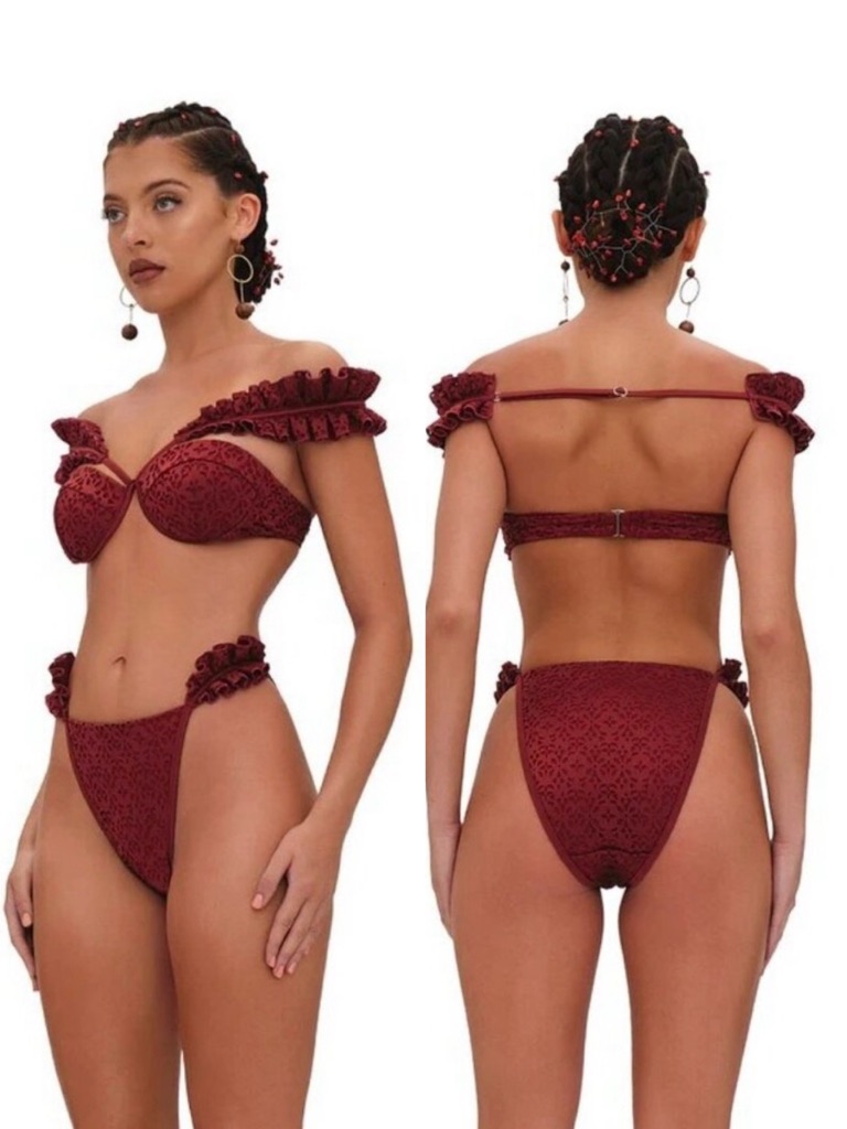 Nwt Andrea Iyamah Small Mulan High Rise Swim Bikini Bottoms In Wine Red